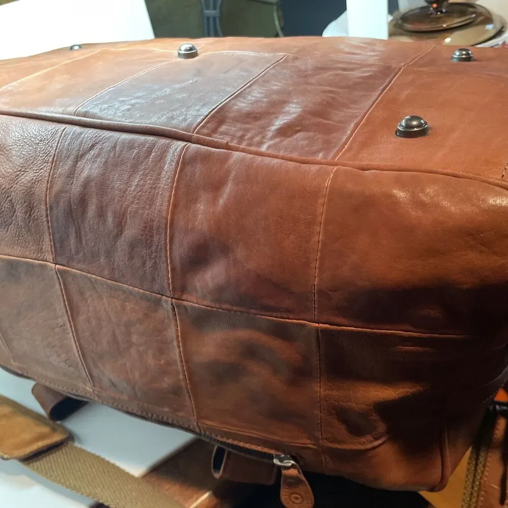 Aaron Leather Goods Patchwork Leather Duffle with 2 Shoe Storage Compartment